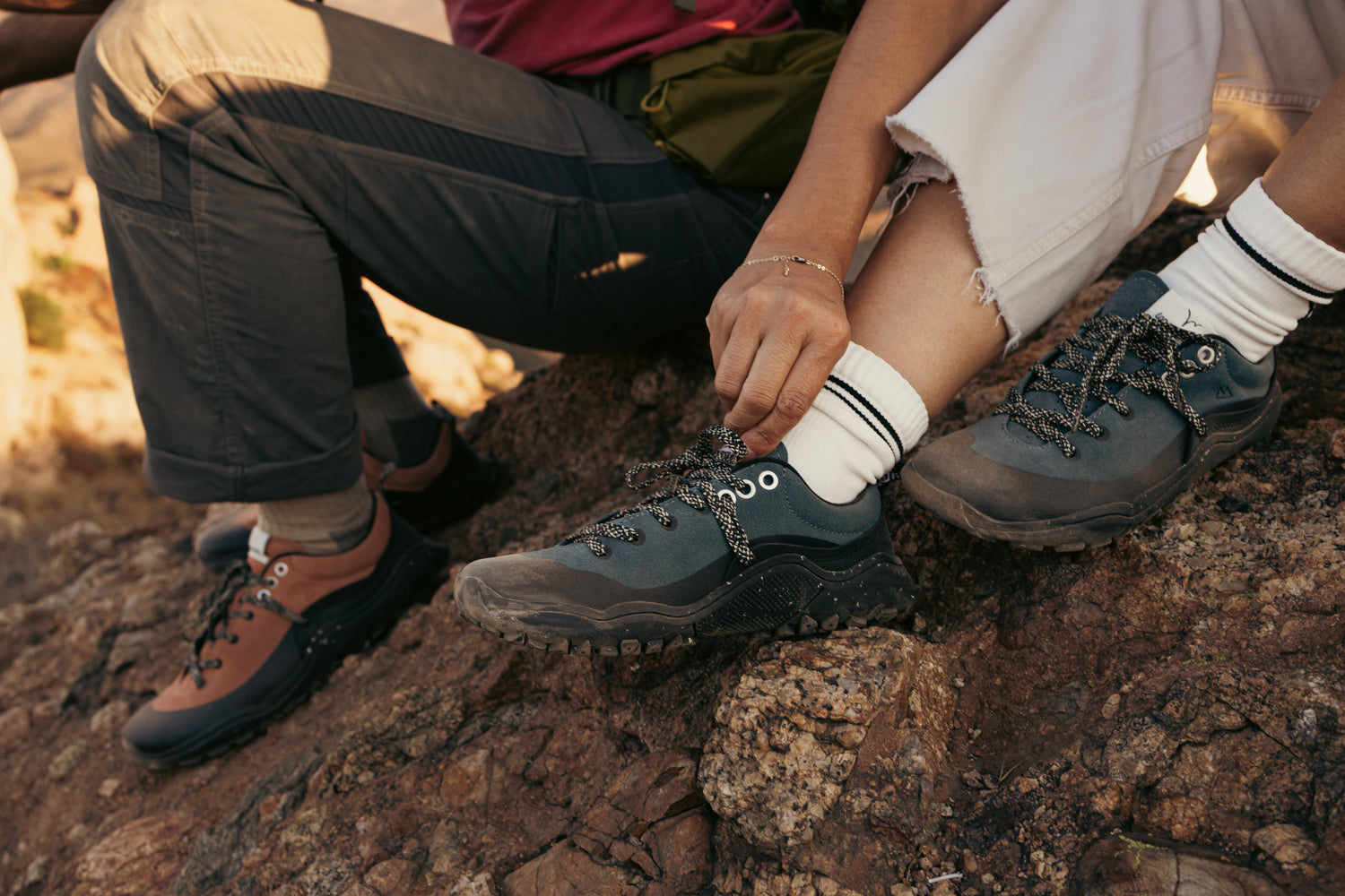 LONO WILD barefoot shoes on rocky terrain during climbing weekend
